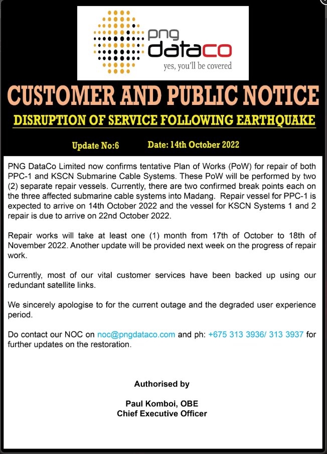 ahawatson's tweet photo. The #internet wholesaler #PNGDataco in #PapuaNewGuinea has indicated that plans are in place to repair #earthquake damage. 
https://t.co/MDCUtTxw66
#PNG #Pacific #PacificIslands #tech #ICT #Oceania @newsroom_the @anudpa @picisoc @Anju_Mangal @stephenrhowes @APSC_ANU @AAPSPacific https://t.co/aEJnEjPgcw