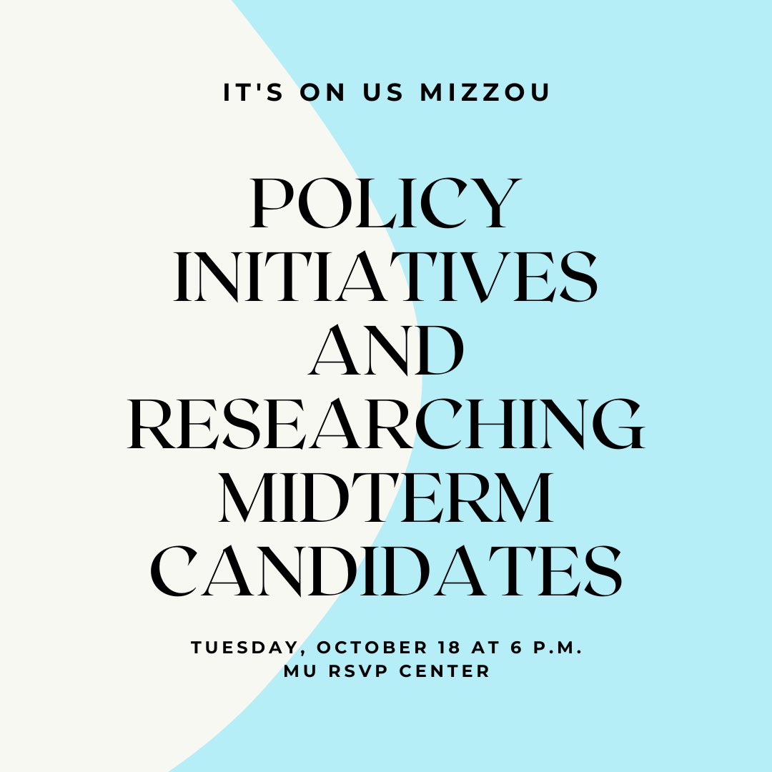 Join us this Tuesday to learn more about local candidates running in the upcoming election! We will also spend time discussing our policy objectives.

When: Tuesday, Oct. 18 at 6 p.m.
Where: MU RSVP Center