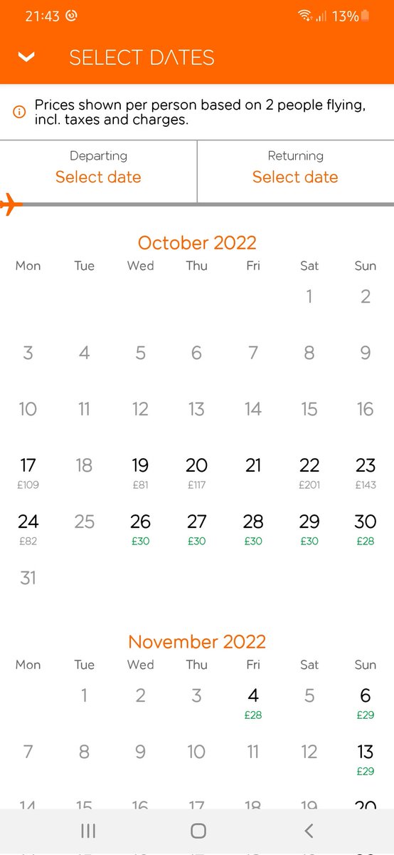 Catmad71's tweet photo. Can #easyJetUK please explain why, when booking a flight for 24 Oct, it initially shows an outbound price of £82 &amp; return of £30 on 29 Oct, but after selecting 24th, price changes to £81 &amp; return price to £396. Surely that can't be legal 🤔 @TheSun #ripoff https://t.co/R5rfEYZmA9