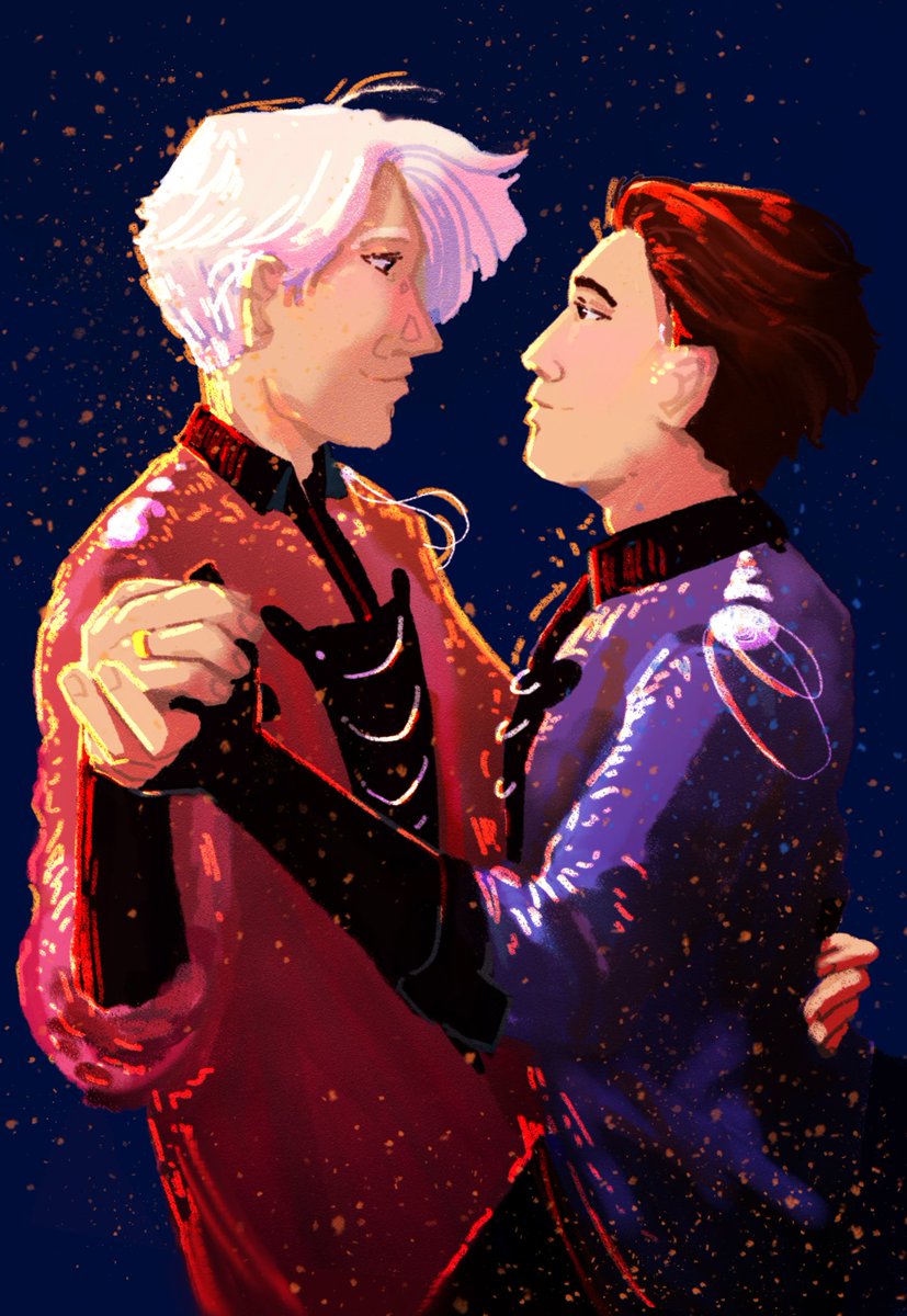 mandolinearts's tweet photo. ✨2022 v. 2019✨

it's been years and i'm still crying over stammi vicino. a little redraw :)  💙 #yurionice #victuuri #yurionice6th https://t.co/FNFNBvAUuj