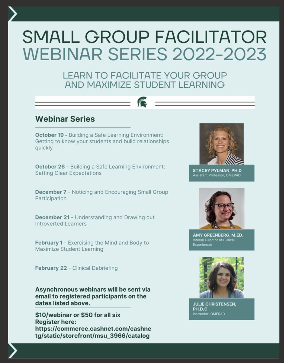 omerad_chm's tweet photo. The Office of Medical Education Research and Development webinar series, Learn to Facilitate Your Group And Maximize Student Learning, begins October 19, 2022. Register to join the webinar series with this link: https://t.co/VZUPjxhaD9  #Webinar #MSU #omeradmsu #chmmsu https://t.co/l41SnbMw2P