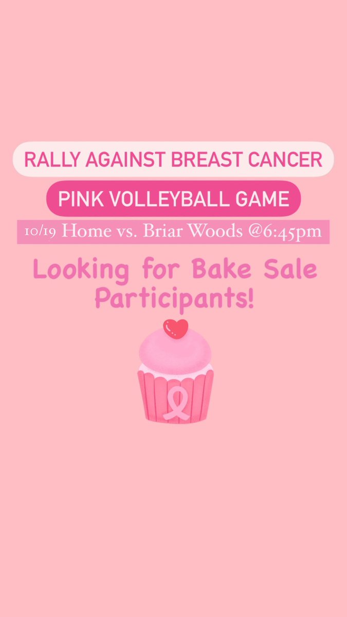 To kick off the pink week events Riverside is having a Pink Volleyball game this Wednesday! There will be a Bake Sale to raise money and to sign up to bake fill out THE LINK IN BIO! There will also be pink cowboy hats and pink boas sold, so come and support the volleyball team!