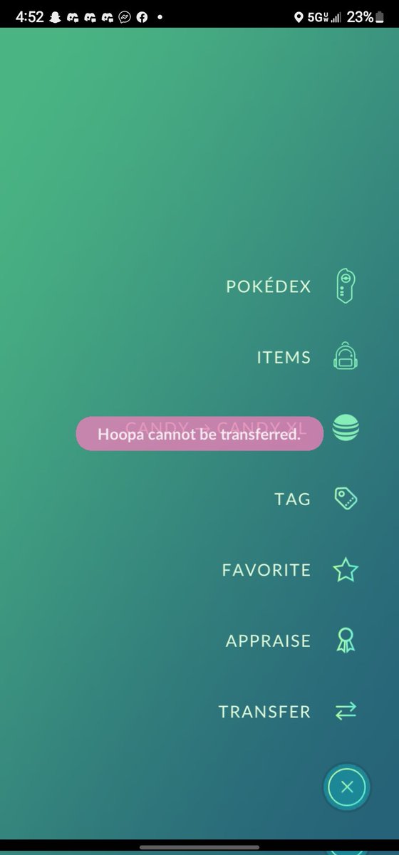 IceplexDJ's tweet photo. Why can't we tranfer the trash Hoopa we got today???  @NianticHelp @PokemonGoApp #Hoopa https://t.co/ygQCPpThiE