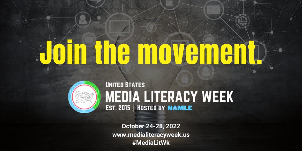MediaLiteracyEd's tweet photo. The 8th Annual U.S. Media Literacy Week is right around the corner — beginning October 24! 🙌 Check out all the FREE events to learn more about #medialiteracy, build community, and more! https://t.co/snbilf2riC #MediaLitWk https://t.co/zkNbjgdKoB