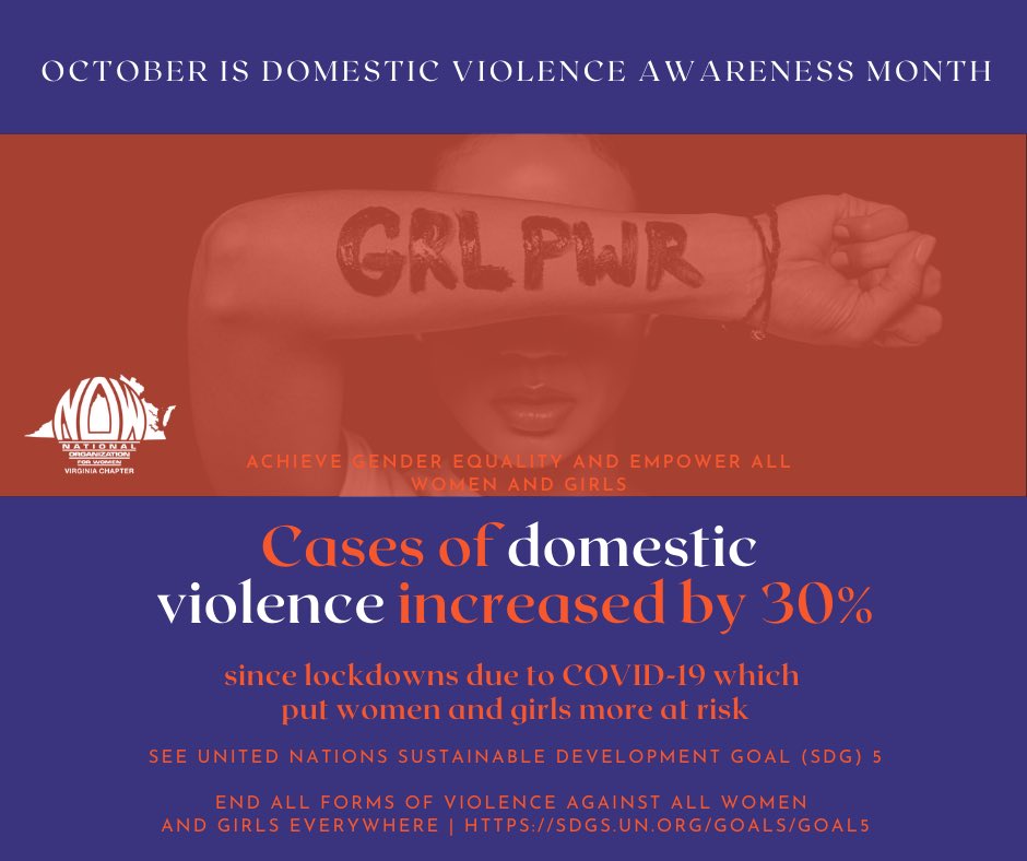 VANOWChapter's tweet photo. 1/2 #October is #domesticviolenceawarenessmonth See 2/2 for resources in #Virginia, and go to https://t.co/stgdsVlPpv for more information as ending #violenceagainstwomen is a key to achieving #equality and empowering all #women and #girls. 

#domesticviolence https://t.co/09fWFsIcdW