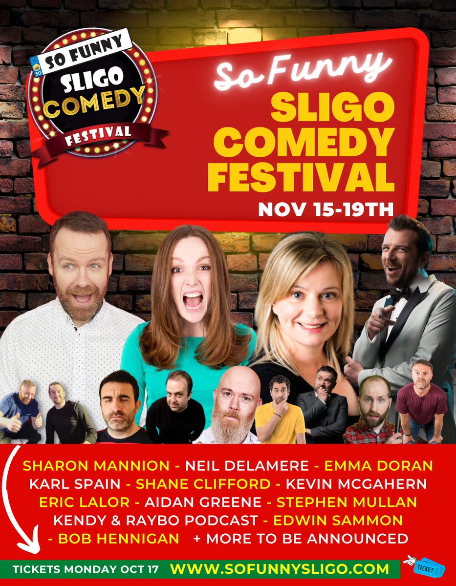 Here goes..... First Line Up Announcement for 2022! 🤣 Nov 15-19th 🤣 Tickets tomorrow at 10am from sofunnysligo.com 🤣 More to be Announced #sligo #Comedy #ireland @wildatlanticway @magnumlady @sligohub1 @andersonssligo @edwinsammon @brilliantshane