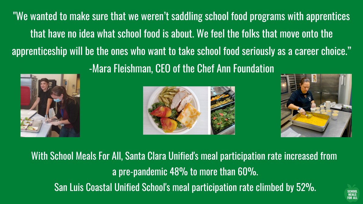 Expanding school nutrition staff skills is key to transforming #FarmtoSchool and implementing #SchoolMealsForAll. <a href="/ChefAnnFnd/">Chef Ann Foundation</a> was featured in <a href="/CivilEats/">Civil Eats</a>! Hear from @marafleishman, <a href="/erin_primer/">Erin Primer</a> <a href="/SLCUSD/">San Luis Coastal USD</a> &amp; Karen Luna <a href="/SantaClaraUSD/">Santa Clara USD</a>: bit.ly/3rcLAzI