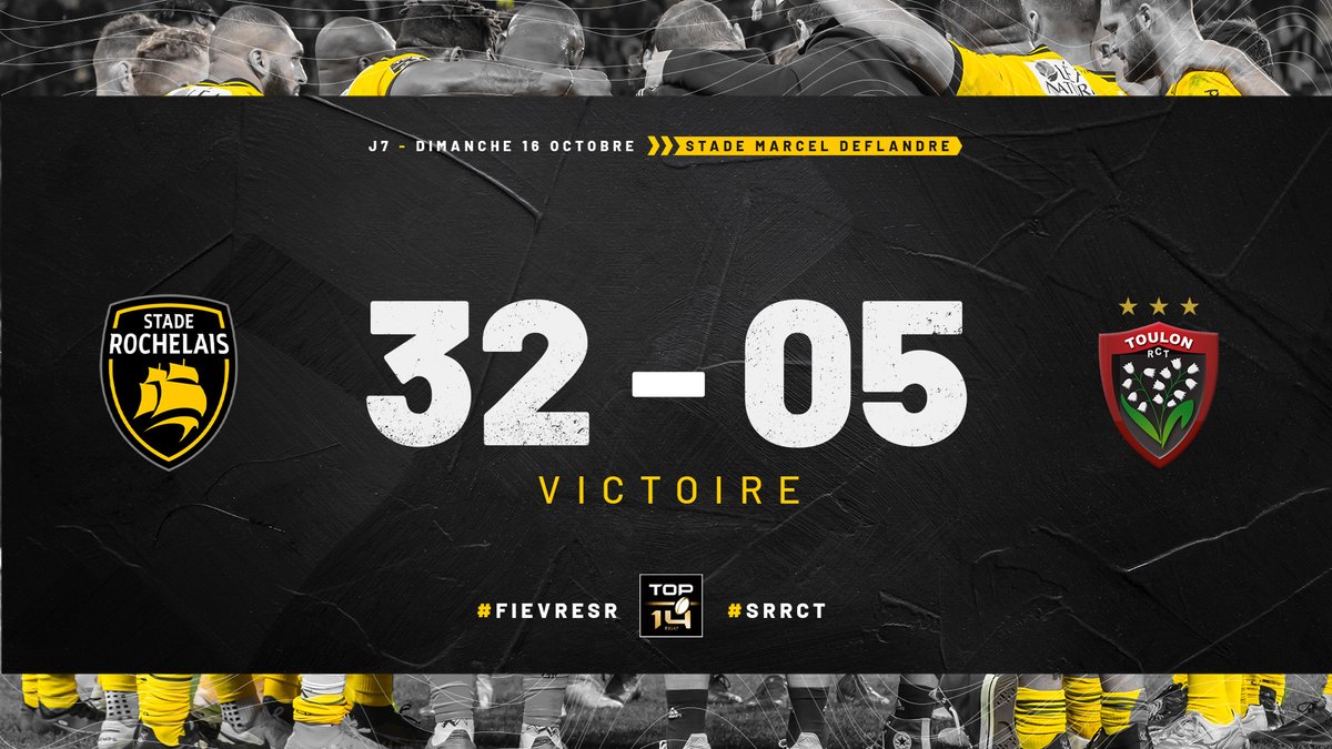 🫵 Irréprochables ce soir, les Jaune et Noir s'imposent avec le bonus face au <a href="/RCTofficiel/">RCT – Rugby Club Toulonnais</a> ! 🥰

Le genre de soirée qu'on aime #ChezMarcel ! 💛

#SRRCT | #Top14 | #FievreSR