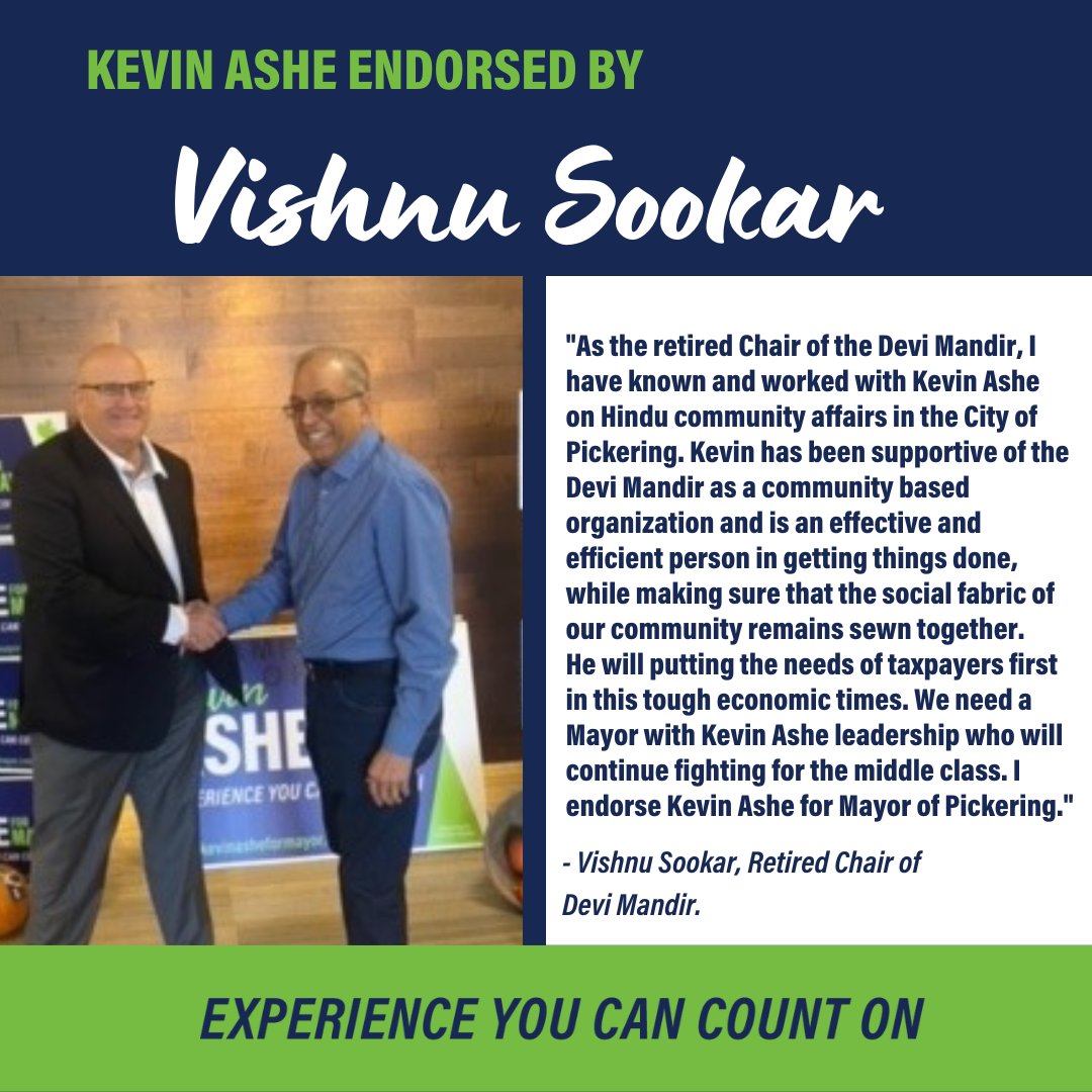 KevinAshe4Mayor's tweet photo. Thank you, Vishnu!

#CountOnKevin #KevinAsheForMayor #pickering #mayor https://t.co/kSR02SmFAB
