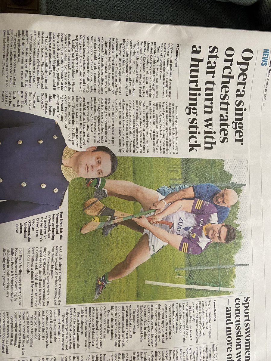 Great coverage on Sunday Times of story from GAA Grassroots - The Second Half…Good luck to Tom Birch, hurling lover who is taking lead role in opera The Master in Wexford this weekend coming <a href="/wexfordopera/">WexfordFestivalOpera</a> <a href="/wexfordarts/">@Wexford Arts Centre</a>
