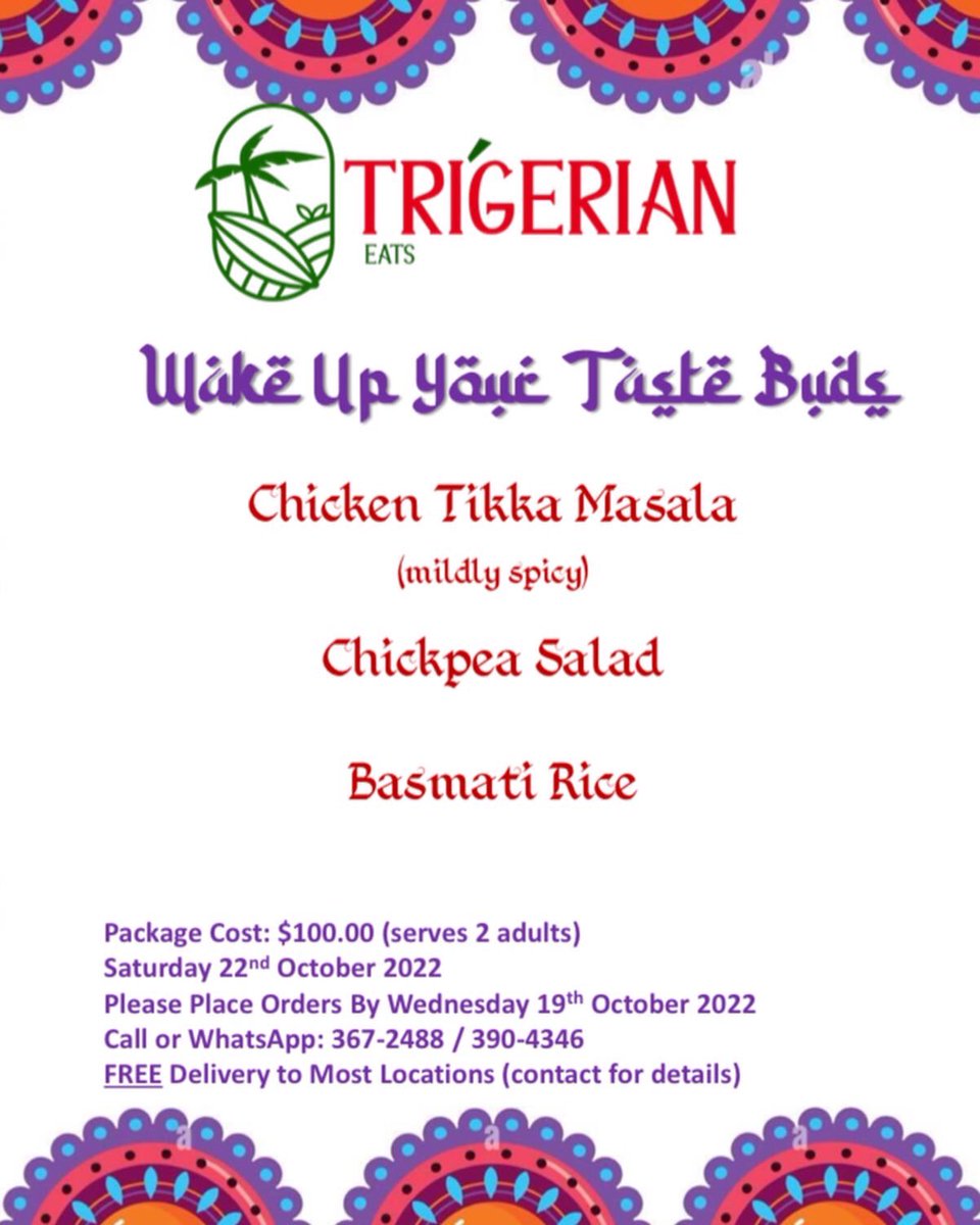 TriEats's tweet photo. For next weekend, we are offering you a taste of an adapted Indian dish. 

Will you join us as we continue the culinary journey? 

#OpenForOrders #ChickenTikkaMasala #ChickpeaSalad #BasmatiRice #TriGerianEats https://t.co/WbgSy98wve