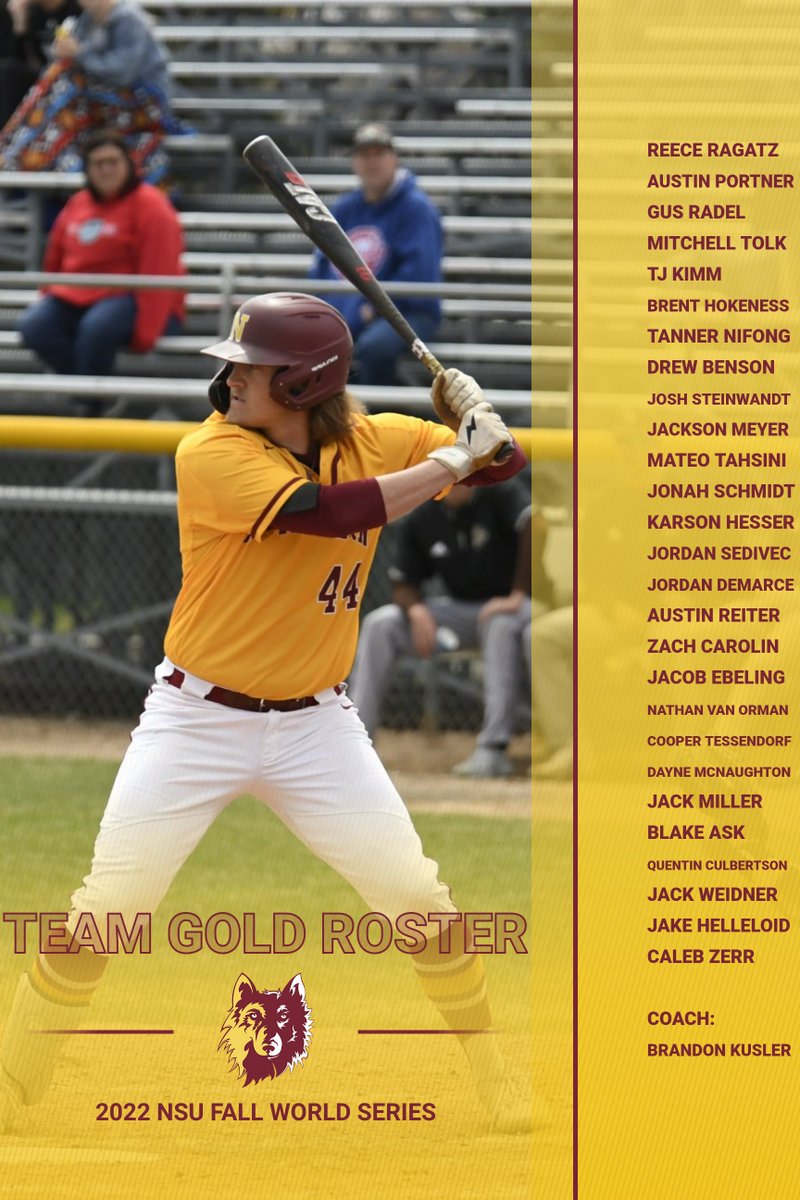 NSUWOLVES_BS's tweet photo. The draft is complete and the rosters are in! See how Team Gold and Team Cardinal will stack up in the Fall World Series! The best-of-five series will begin tomorrow at 3:00 PM.

#WIN #GoWolves🐺 https://t.co/6KS1UhOfk5