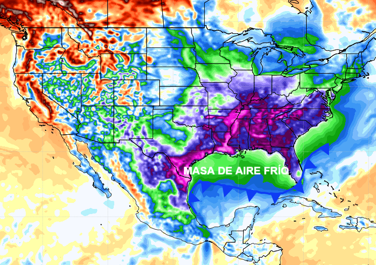 Meteoalert_MX's tweet photo. ¡SEGUNDA LLAMADA!
Primer frente frío ''fuerte'' de la temporada, ingresará a Tampico el martes.

Evento de norte moderado a fuerte, potencial de tormentas aisladas, y marcado descenso de temperatura para la temporada.

Masa de aire frío polar continental. https://t.co/ysnHUevl0x
