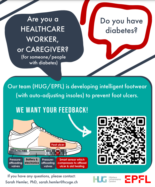 MME_Fernando's tweet photo. Interested in helping to develop magic shoes for preventing foot ulcers? Help these stellar researchers from Geneva, Switzerland by filling out the survey below.

English: https://t.co/Ai8cLqHeU8
Français: https://t.co/InKwAfIssS https://t.co/cgCkTkyDab