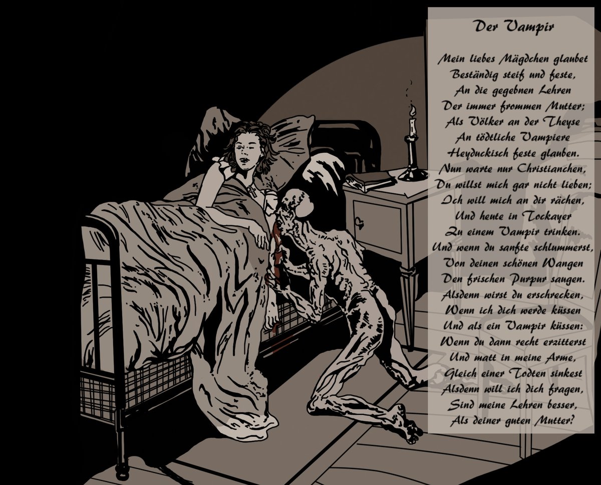 AMonstersGTS's tweet photo. Drawing based on an illustration from the book ' La vie mysterieuse ', published in 1910 and the poem is the short German poem Der Vampir in 1748 by Heinrich August Ossenfelder

#vampire #fanart #illustration #horror https://t.co/tJNDGnMzRI