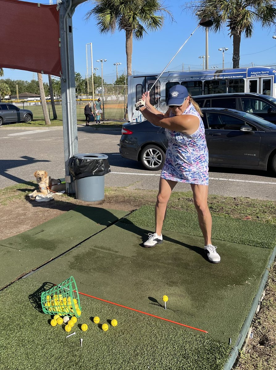 ChickWithAStic2's tweet photo. #Golf on #WhiteCaneSafetyDay with my dear friend Adriann. Luna is a great spectator!! https://t.co/6EHjerD7bb