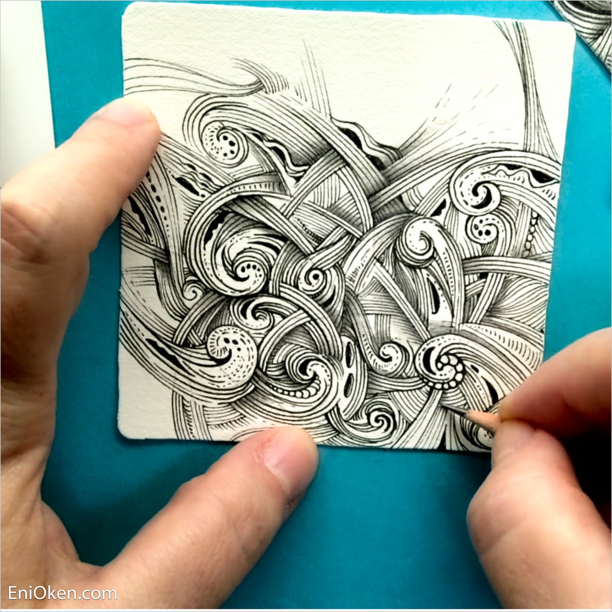 EniOken's tweet photo. Last Thursday Art Clubbers and I had a class on how to create this intuitive, meditative version of Mooka, full of overlap and intricacy. This lesson is now available as a video lesson to all members of my Art Club, even if you sign up now - available for only a few days! https://t.co/OummEAKQLJ
