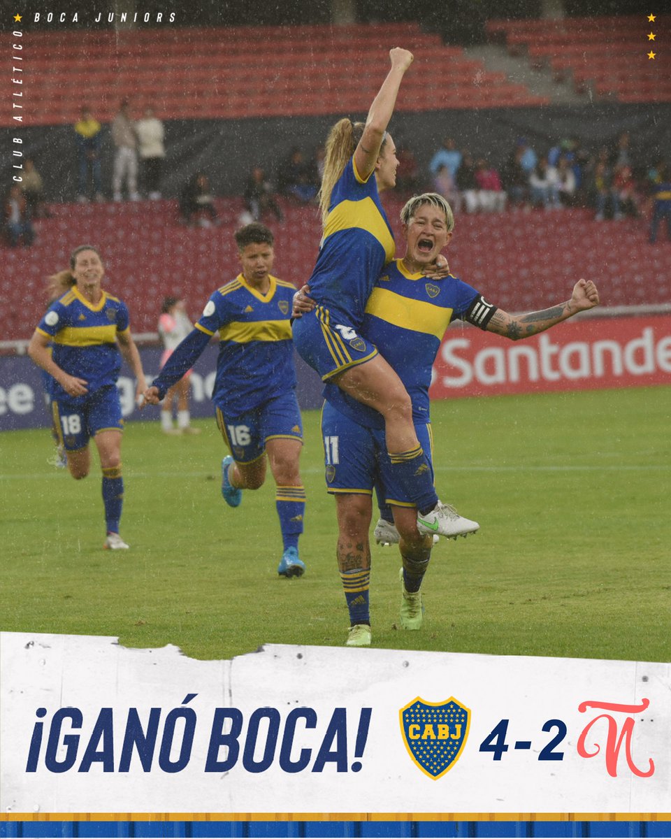 BocaJrsOficial's tweet photo. #LibertadoresFEM 

🔚 ¡GANÓ #BOCA!

#Boca 4 - Club Ñañas (Ecuador) 2

☑️ Goles: Camila Gómez Ares (x2), Yamila Rodríguez y Nelly Córdoba en contra. 

#VamosGladiadoras ⚔️
#DaleBoca 🔵🟡🔵 https://t.co/kgbrGgnfB5