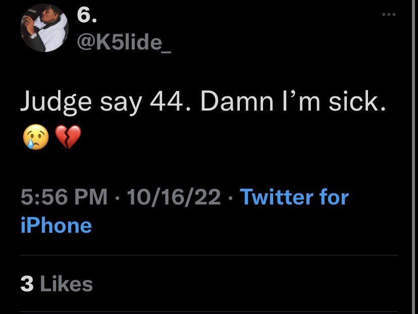streetzsource's tweet photo. Breaking News: Kameron “K5” Jones is currently facing 44 years in federal prison. 

He also denounced his gang “Ten7” 

“K5” dropped his flag after hearing the news about him facing 44 years. https://t.co/DTMLDA89Mw