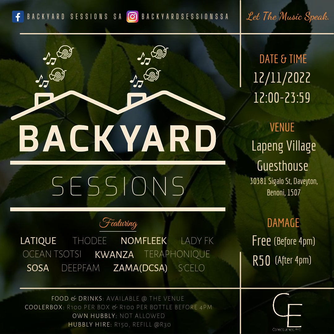 DeepConSA's tweet photo. Catch me out at Backyard Sessions on the 12th November 2022 🚀 @LapengVillage (Daveyton, South Africa) https://t.co/qE5qihCye4