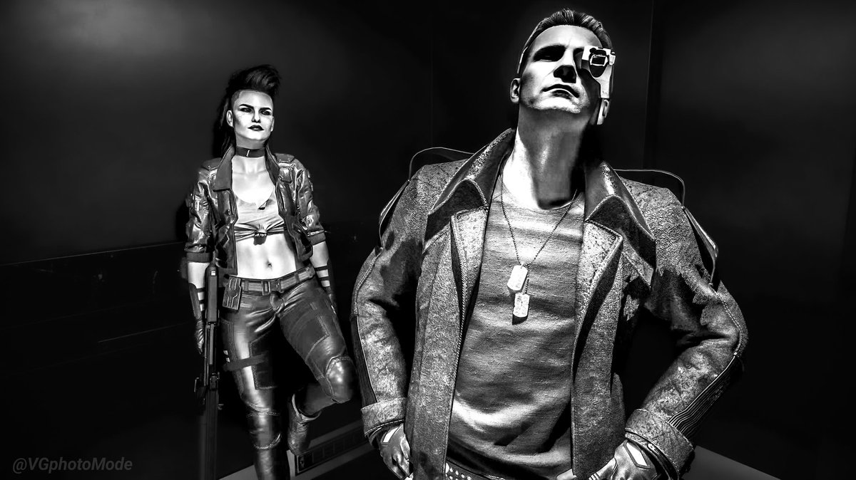 VGphotoMode's tweet photo. #Cyberpunk2077 NPCs in bnw for #NPCsunday 

#PS5share #PS5 #VGPunite #VirtualPhotography #VGphotoMode #ThePhotoMode #Shutterpunk #Cyberpunk2077photomode https://t.co/dYdL5Id4fL