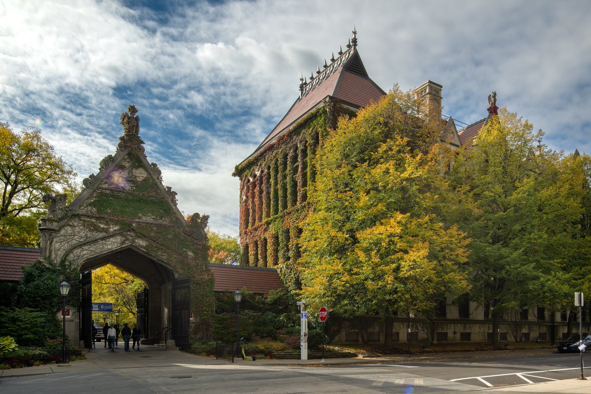 Fall colors on display at University of Chicago Anatomy Building. #UniversityofChicago #HydePark #Chicago #autumnfall #autumnleaves