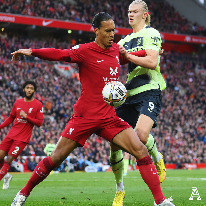 TheAthleticFC's tweet photo. They said Erling Haaland looked unstoppable.

Then Virgil van Dijk stopped him.

@JamesPearceLFC explains how Liverpool got their defence right to beat Manchester City, thanks largely to the revitalised Dutchman. #LFC