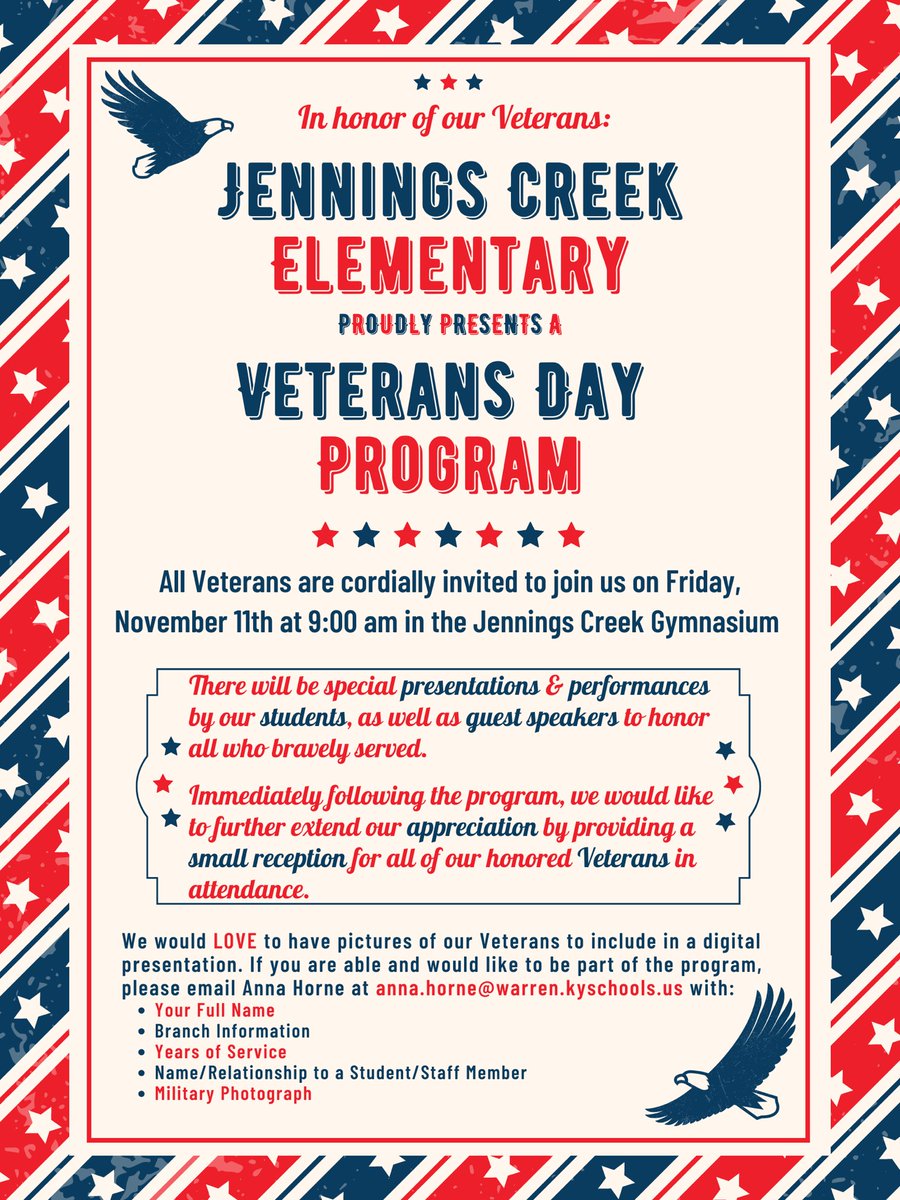 Jennings_Creek's tweet photo. We look forward to honoring our Veterans on November 11th. Please see below for more information. https://t.co/9EqleqFpKH