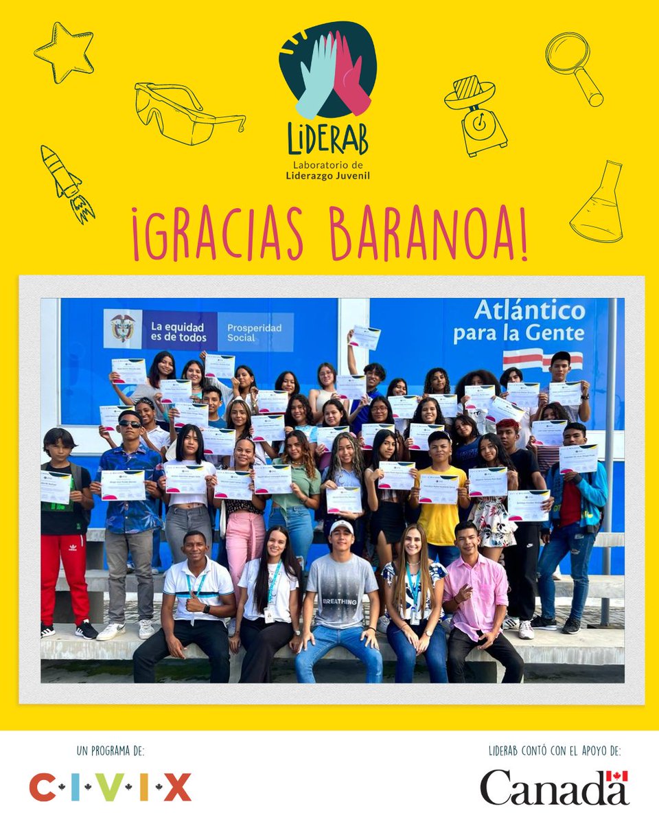 Civix_Colombia's tweet photo. Terminamos nuestro ciclo formativo de #Liderab en #Baranoa y nos fuimos con motivación, alegría y orgullo de ver cómo más de 35 jóvenes se graduaron del #LaboratorioDeLiderazgoJuvenil 💪🔬 con sus habilidades fortalecidas para ejercer liderazgos e incidir en sus comunidades. https://t.co/jQDXPkwxP6