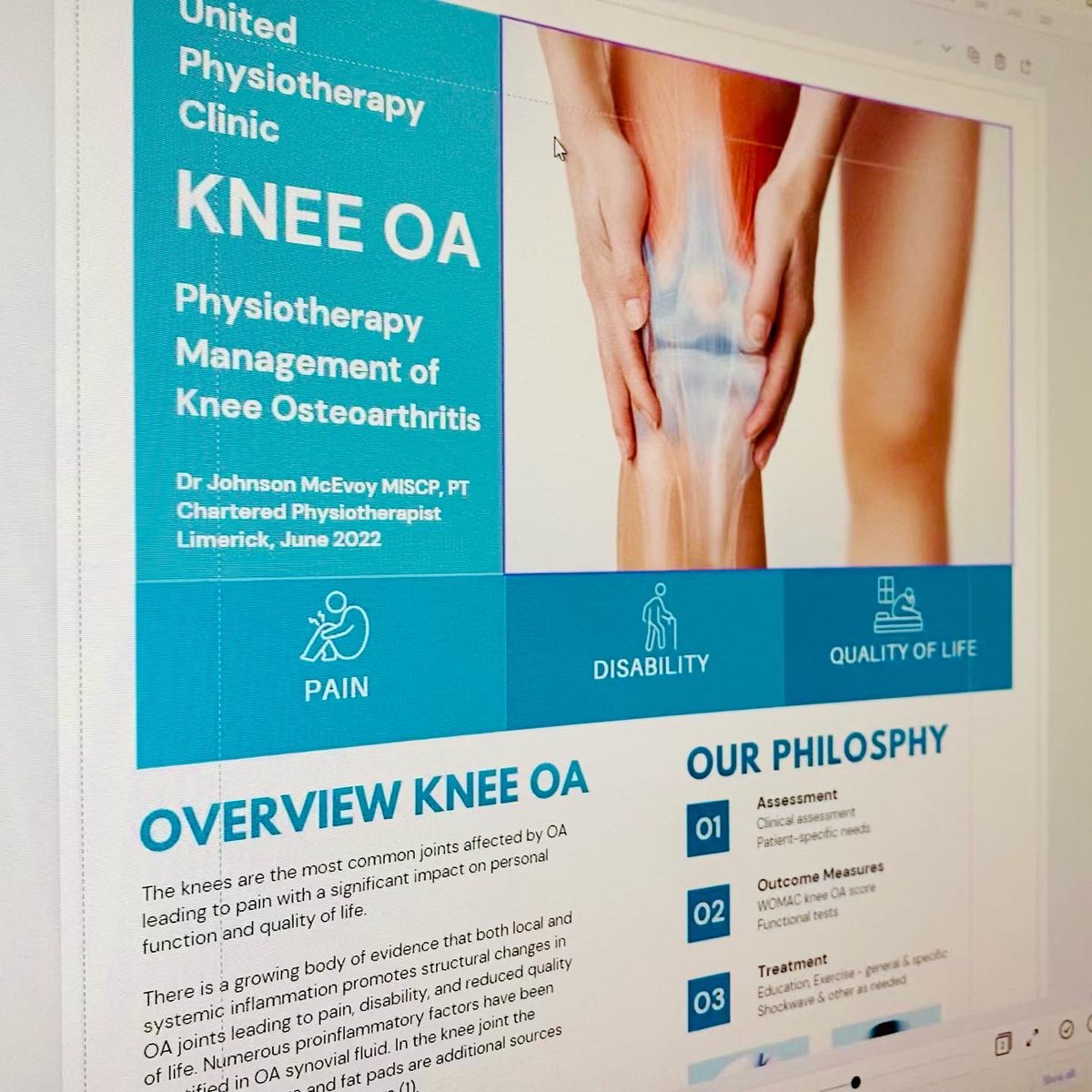 unitedphysio's tweet image. #kneeoa #arthritis #physiotherpy #kneepain 
Our patients have enjoyed our two page information sheet on knee OA.

Encouraging general physical activity and specific exercises

Coupled with shockwave 

Good patient satisfaction, pain control and improvement in WOMAC