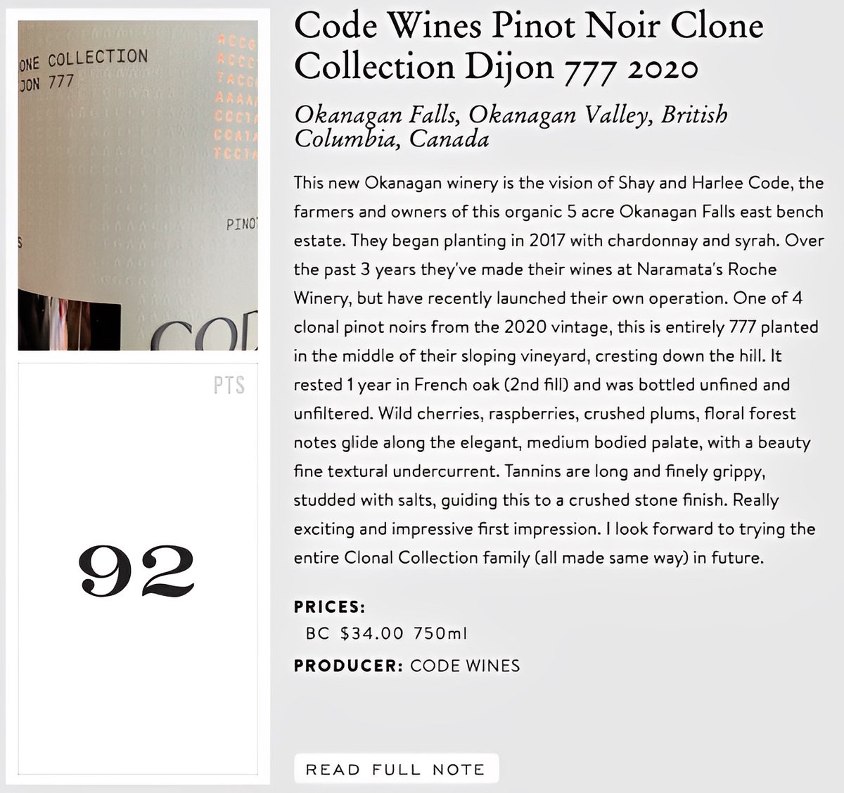 harlee_code's tweet photo. Exciting review! Tasting notes from @GismondiOnWine . The 777 is a part of our popular Clone Collection. So delicious. The 2022 harvest is looking great. Looking forward to what our terroir will produce in the years to come ! 🍷 #pinotnoir #bcwine #okanaganfalls #boutiquewinery https://t.co/WWA4AFDHXv