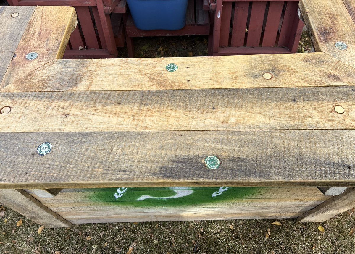 RiderCharm's tweet photo. Cheers…🍻 Luvin’ my custom made retirement gift from my nephew & his wife!!! The #YardBar even has #Rider loonies & poker chips imbedded on the top!!! This just amped up our backyard parties!!! #Darren #Shelley https://t.co/knsXE6KWxg