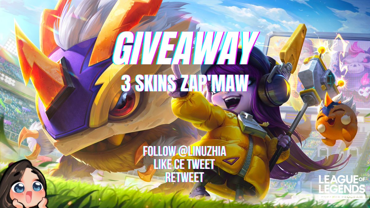 linuzhia's tweet photo. ✨ GIVEAWAY ✨

J'ai 10 skins Zap'Maw (+ champion et chroma émeraude) à vous offrir grâce au #LeaguePartner 

Pour participer : 

- Follow @linuzhia 
- Like
- Retweet 

Rendez vous sur https://t.co/bswoaOZJeV ( et insta ) pour les autres skins 

Tirage au sort le 25 octobre 💜 https://t.co/jWoQ1pKz18