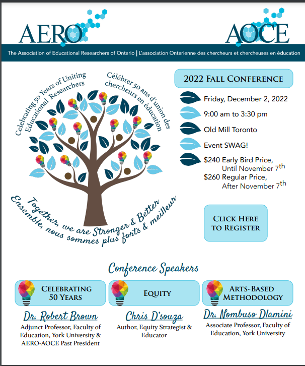 AERO-AOCE's Fall Conference is back! We can't wait to see you in person. Help us celebrate 50 years of Ontario educational research. aero-aoce.org