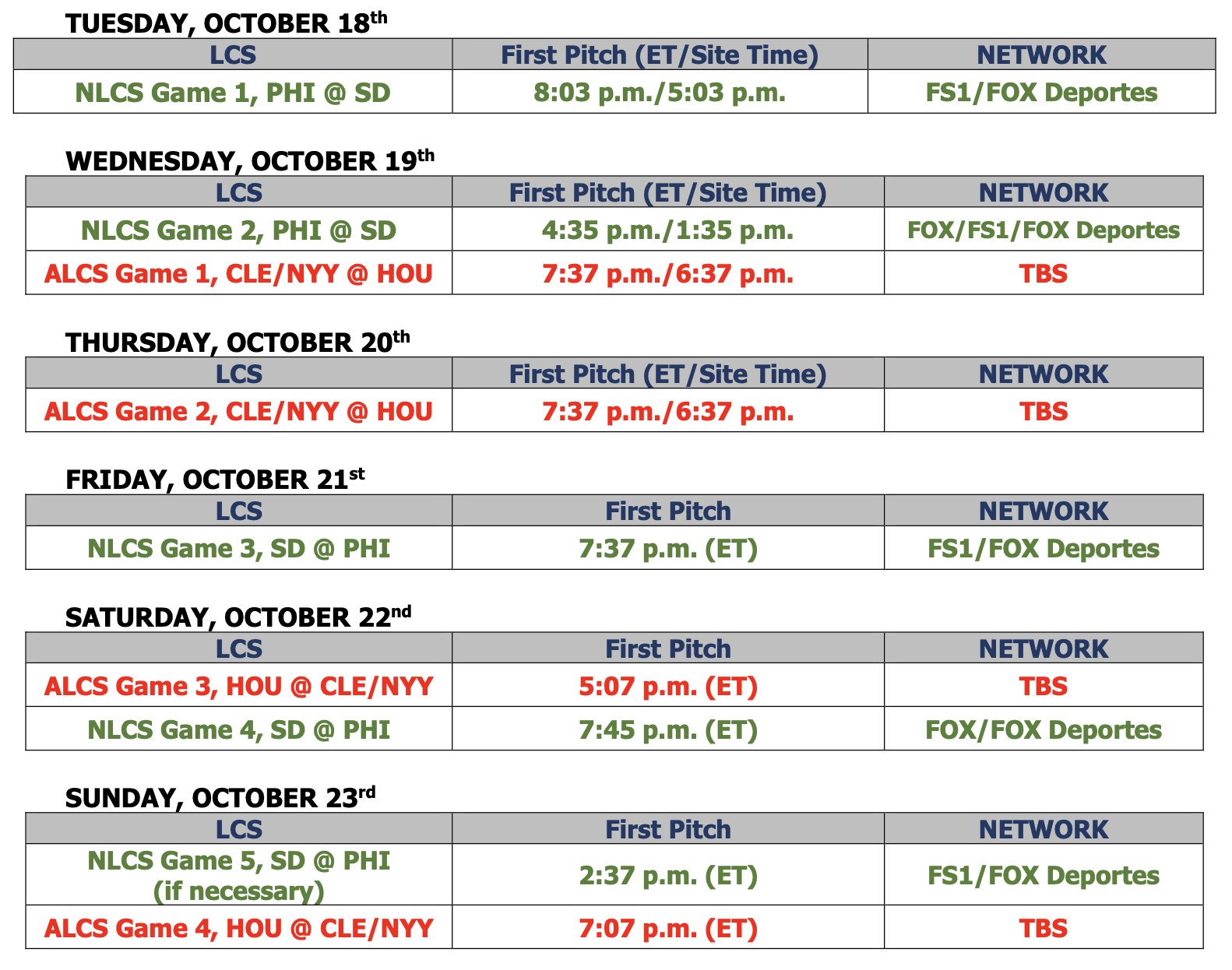 Kyle Glaser on Twitter "MLB has announced the start times and TV