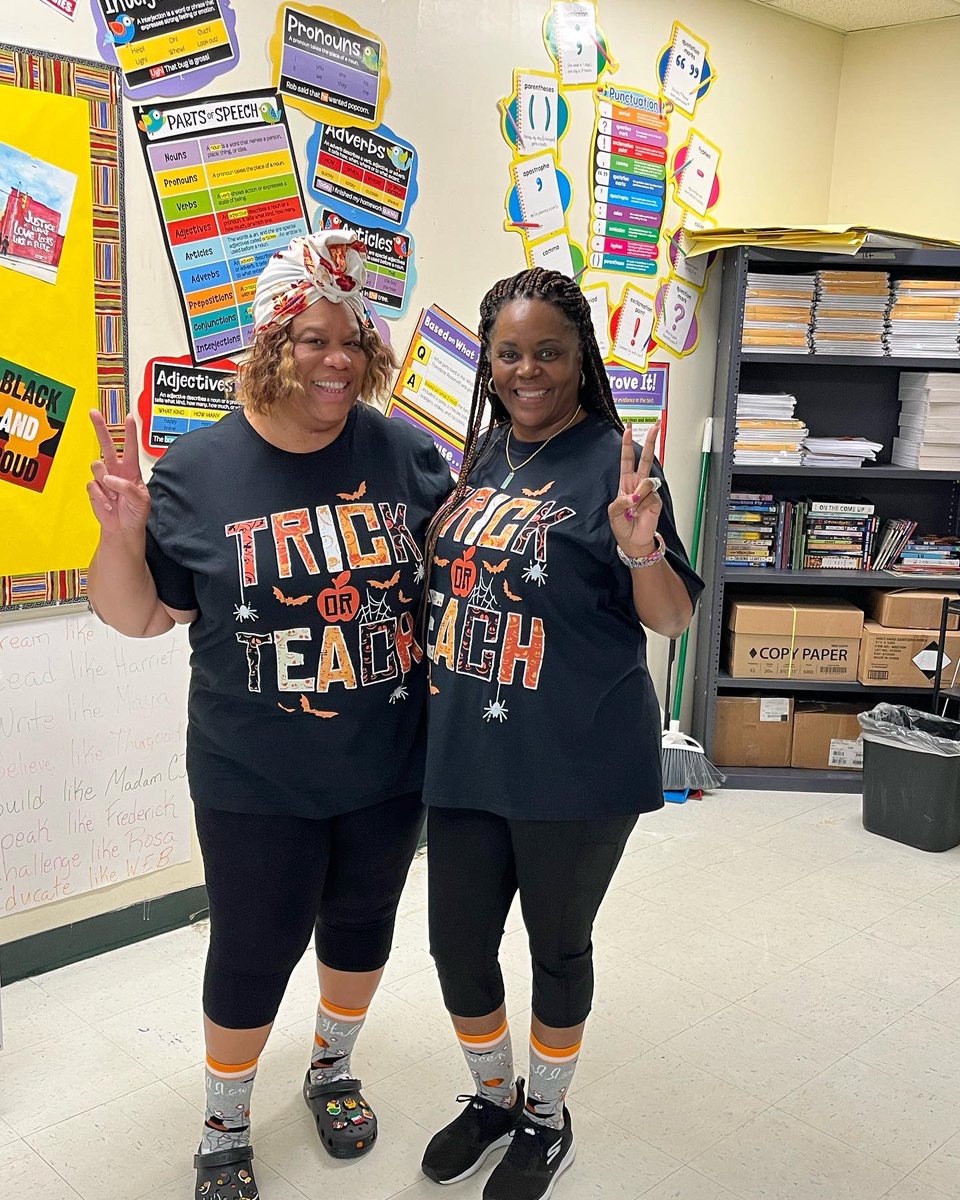 Another PRIDEful Moment: Thought we were seeing doubles, triples,  and even quadruples.  Happy Twin Day @ Jennings Middle School.  Teachers’ Edition 🖤💛🐆