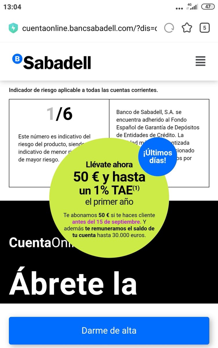 Me animo a abrir la cuenta online de <a href="/BancSabadell/">Banc Sabadell</a> por la "buena" promoción. Como buen consumidor me leo el documento informativo de las comisiones antes de abrir la cuenta. 1/2