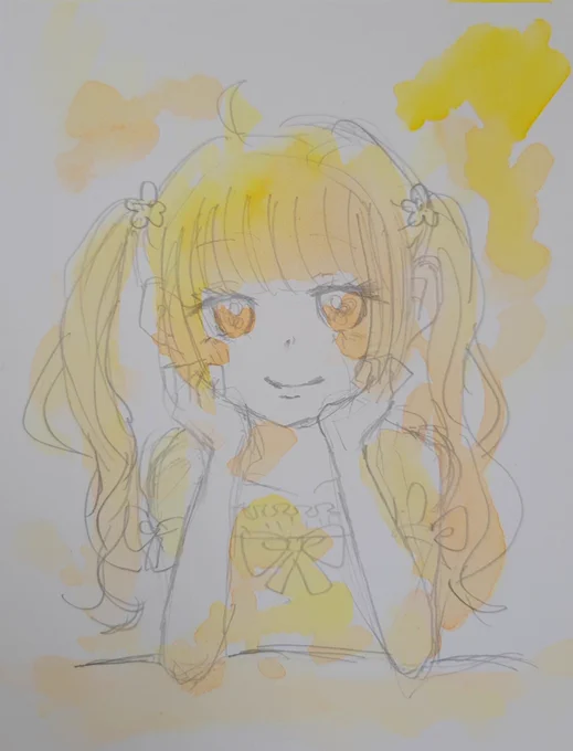 ドローイング鉛筆+水彩です～#アナログイラスト#水彩#女の子イラスト#絵柄が好みって人がいればいいなぁ#絵描きさんと繫がりたい 