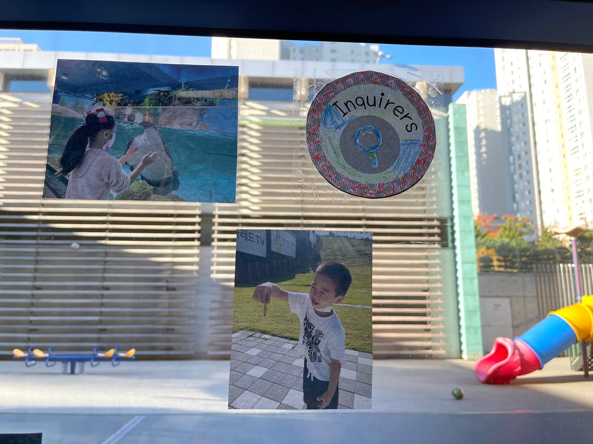 Our #learnerprofile window is starting to take shape. Families supported by sending in photos of Ss demonstrating the Learner Profile outside of school. We are excited to see it fill up this year! #pyp @Intl_Chadwick