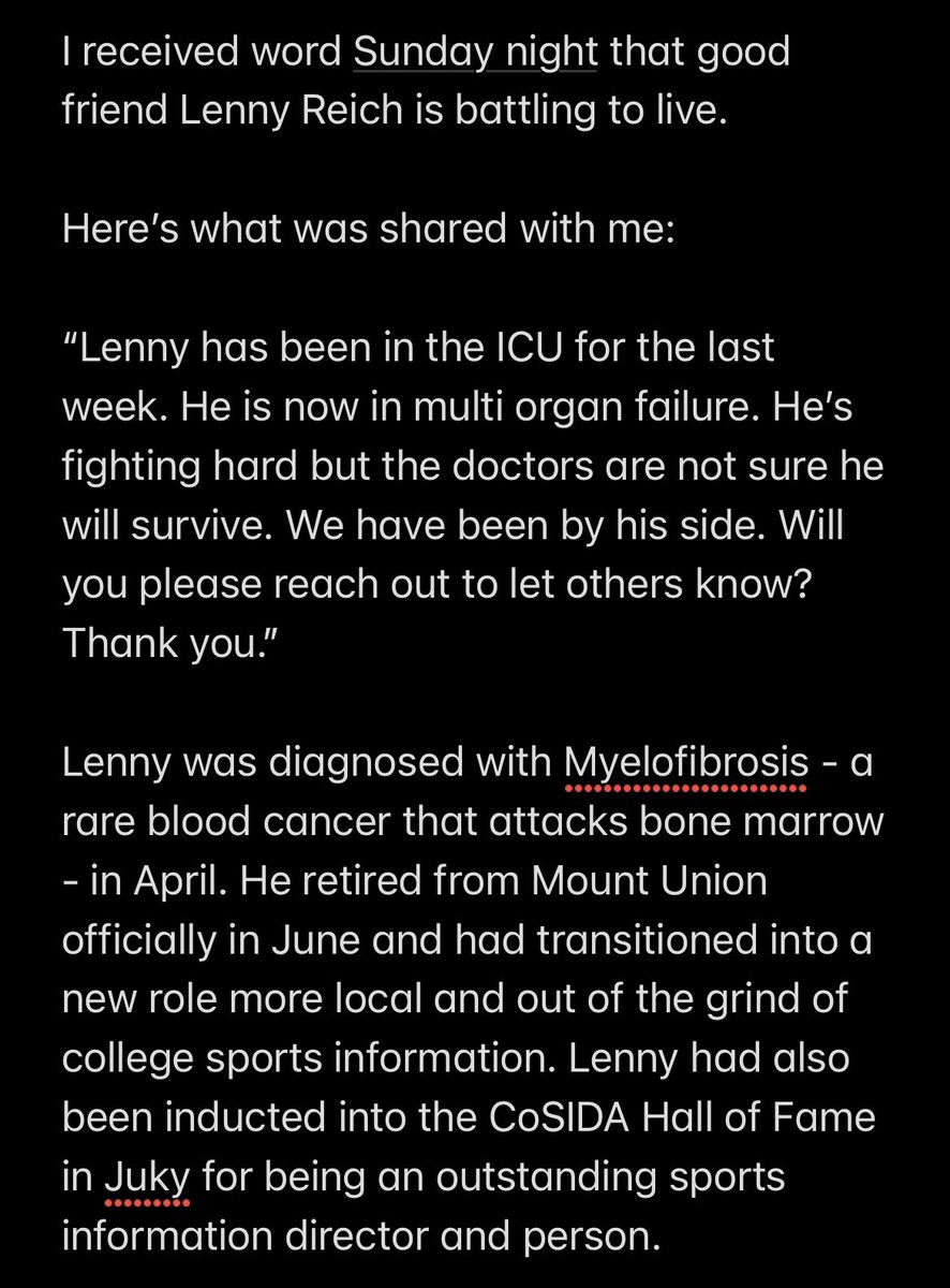 d3hoopsville's tweet photo. #cancersucks … plain and simple. 

Please help get a friend through this. I’ve got confidence Lenny Reich can fight back, but any help would be appreciated. His family would appreciate it.

We can’t lose another great one.

Let’s go, Lenny! #d3hoops #d3fb #NCAAD3 @CollSportsComm https://t.co/ibScVUquiu