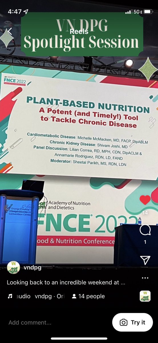 sjoshimd's tweet photo. It was the honor of a lifetime to speak last Sunday at the Academy of Nutrtition and Dietetics’ FNCE @eatrightFNCE in front of >5k ppl on plants in ckd! Thank you to @LilyC_RD @DrMcMacken @eatright @eatrightPRO @RDAnnamarie @sheetalkparikh @VNDPG! https://t.co/1Qlx0SsK8K