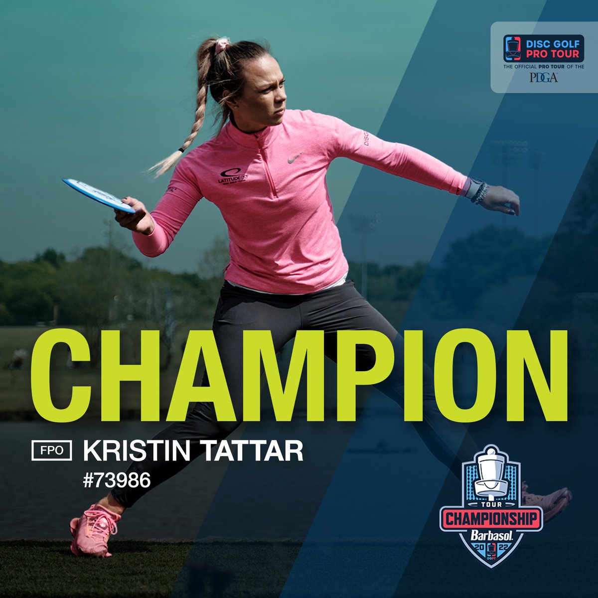 PDGA's tweet photo. 2022 Disc Golf Pro Tour Championship to go with the 2022 PDGA World Championship. 🏆🏆

Dominance this year from Kristin Tattar.

#discgolf https://t.co/kuInyV30bK