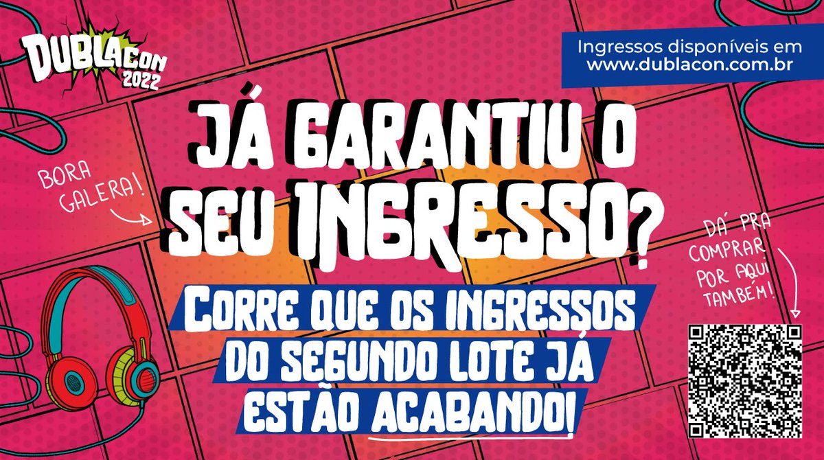 DublaConOficial's tweet photo. E aí, tá esperando o quê pra garantir seu lugar na #DublaCon2022? Corre que os ingressos estão voaaando! Depois não diz que não avisamos, hein?! 🤓 E ó, pra comprar agora mesmo o seu ingresso, é só clicar no link da bio. Vem pra #DublaCon22 💗 #DBC22 https://t.co/G2KwnmbljF
