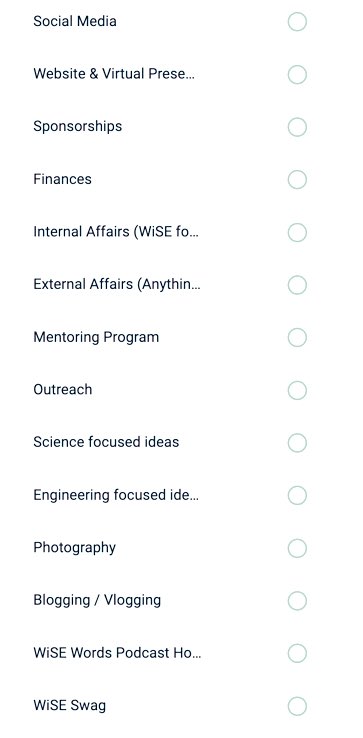 Not sure what you can do for WiSE? Here are things we need help with. Applications accepted until Monday of Reading Week. Send us an email if you are interested telling us why. 📩 Look for response emails during Reading Week!