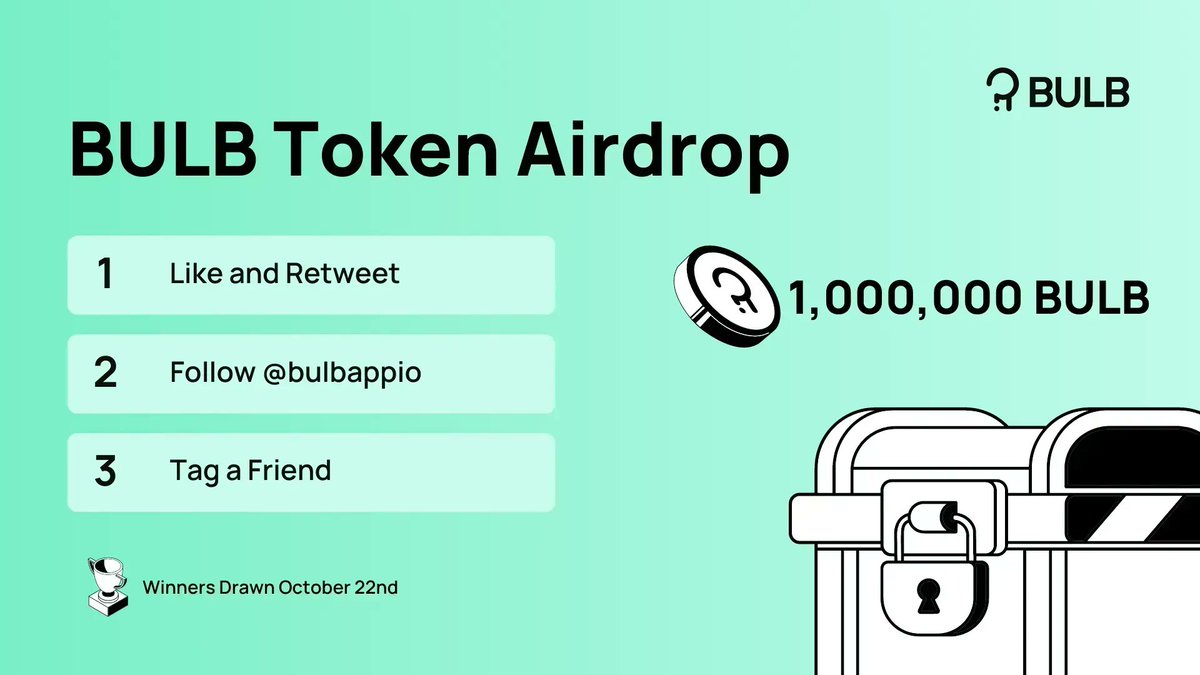 bulbappio's tweet photo. #BULB Soft Launch is right around the corner and to celebrate, we are airdropping 1,000,000 BULB Tokens to five lucky winners! 🚀

To Enter:
1️⃣ Like &amp; RT this post
2️⃣ Follow @bulbappio
3️⃣ Tag a friend!

That's it! 

🚨Winners drawn randomly October 22nd! https://t.co/uPSCALHsK7