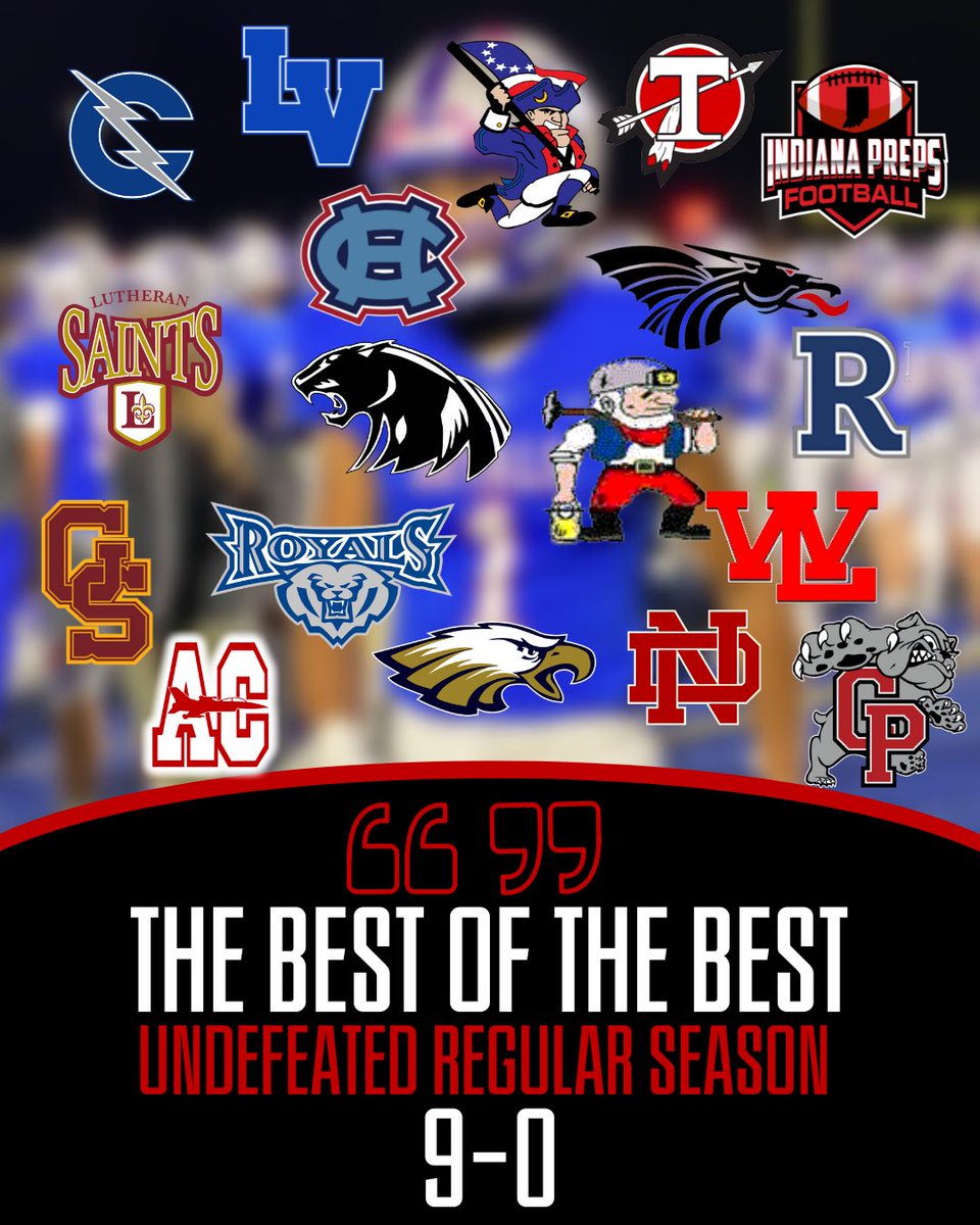 IndianaPreps's tweet photo. Every team is 0-0 now.
But these teams were perfect for 9 weeks ending the regular season undefeated! #INPreps https://t.co/ewjlI2Axdp