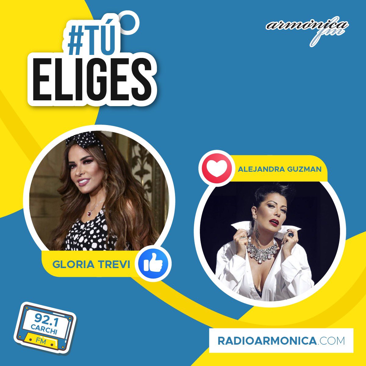 ⏰Es hora de votar #TúEliges😌
<a href="/GloriaTrevi/">GloriaTrevi</a> 👍 vs <a href="/Al3jandraGuzman/">Alejandra Guzmán</a> ❤

#ArmónicaFm 📻🎚
#music #música #vota
