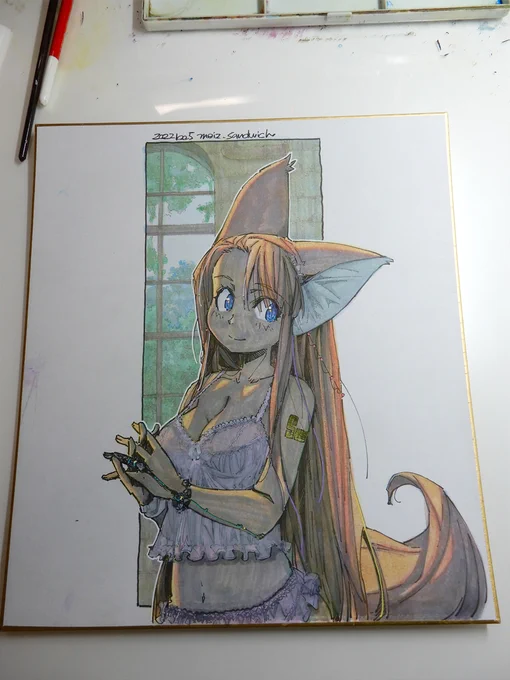 【アナログ1847:薬指】指一本だけサイボーグ化。#色紙 #原画 #水彩 #狐娘 