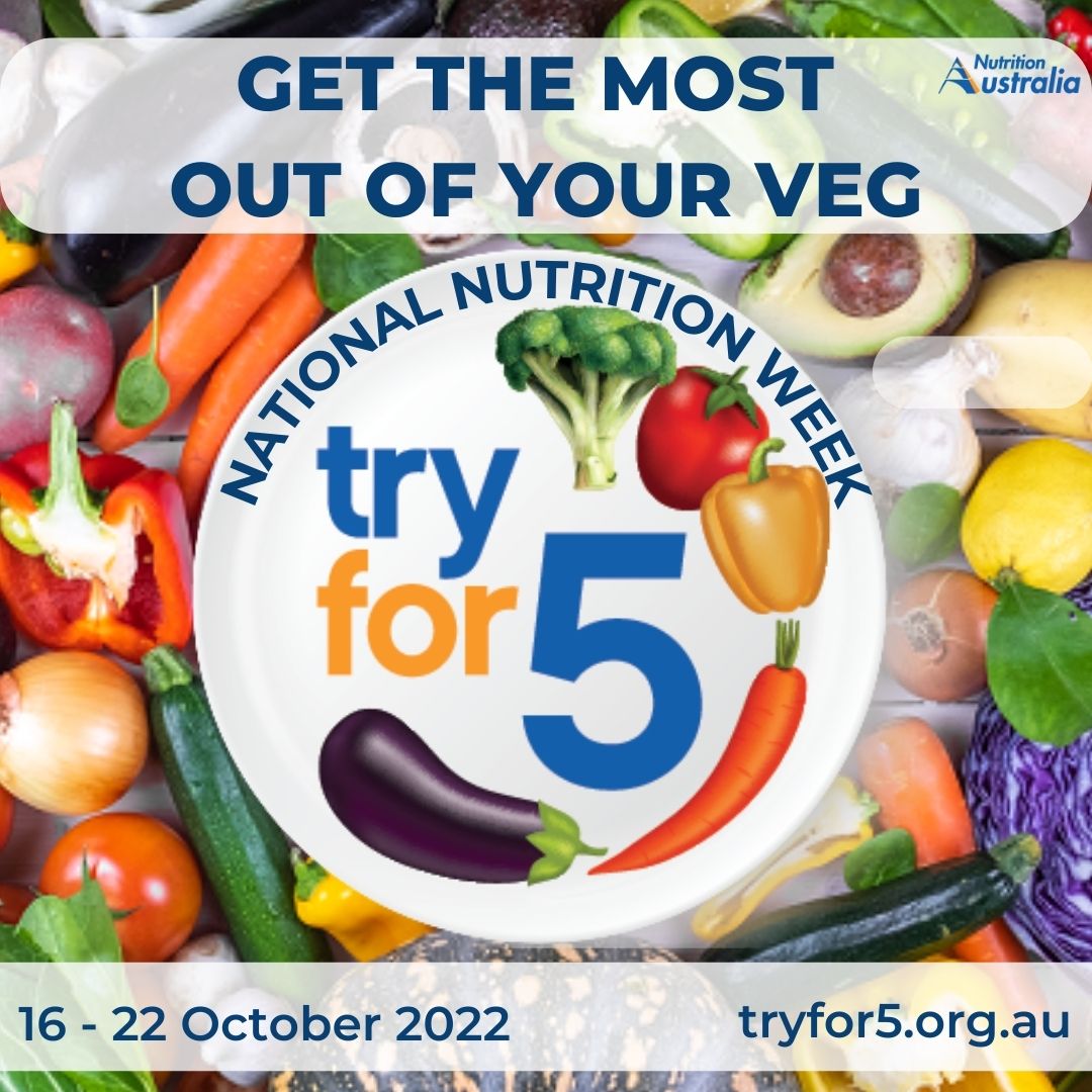 This week is #NationalNutritionWeek.

We all know that vegetables are important for our health, however 91% of Australians are not eating the recommended 5+ serves of vegetables each day. 

Find tips, recepies and cooking demonstrations here tryfor5.org.au