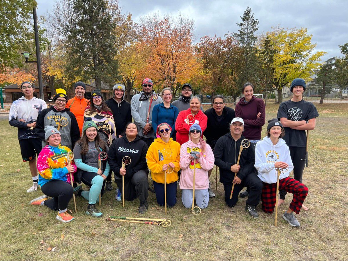 Tc_Native_Lax's tweet photo. Fall community ball game. Our traditional game on Dakota Makoce (Dakota homelands) using the Ojibwe or Dakota style lacrosse stick (Baaga’adowaanatig). These players laugh and tell jokes and enjoy each others company.
#Baagaadowewin.
#Thakapsicapi.
#medicinegame.
#baagaadowe https://t.co/Y7XvvaNseW